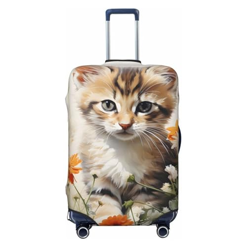 Cute Cat Daisy Travel Luggage Cover for Suitcase Anti-Scratch Fashion Suitcase Protector Washable Elastic Baggage Covers Fits 22-24 Inch Luggage for Travel Beach Holiday