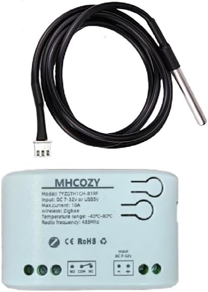 MHCOZY Zigbee Temperature Sensor Switch with Waterproof Probe,Phone App Remote Monitor Temperature,10A Dry Contact Relay Switch,Tuya Zigbee Hub Needed