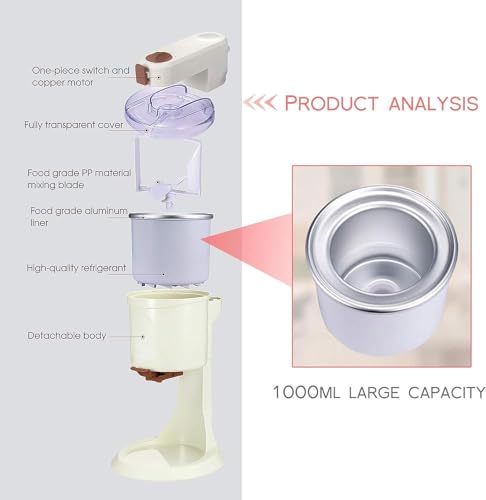 Soft Serve Ice Maker, 10 Min Frozen Desser Machine, Zdrowe owocowe smakołyki jogurtowe, łatwa do czyszczenia kompaktowa konstrukcja do użytku w kuchni domowej