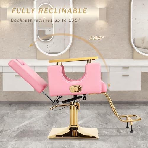 LUXMARS Heavy Duty Barber Chair, 360° Swivel Reclining Salon Chair for Hair Stylist, Height Adjustable Hydraulic Hairdressing Chair with Footrest for Barber Shop, Beauty Salon, Hairdressers