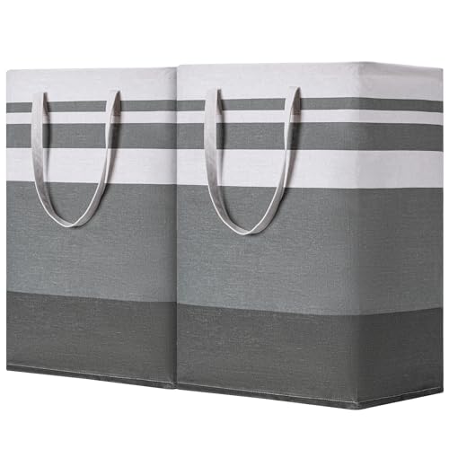 BOOMIBOO 2 Pack Large Laundry Basket,Waterproof Freestanding Laundry Hamper,Collapsible Clothes Basket with Easy Carry Handles in Laundry Room Bathroom Bedroom Dorm,Gradient Grey,75L