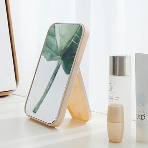 Image of Hand Mirror | Glass Rectangle Cosmetic Standing Mirror for Makeup, Portable for Travel, Camping, Home (Cream - Pack of 1, Rectangular, Floor Mount, Framed)