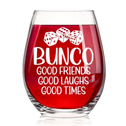JQYCJTR Bunco Good Friends Good Laughs Good Times Wine Glass Bunco Game Night Party Wine Glass Gifts for Friends Board Game Lover Bachelor Party Bridal Shower Gifts for Her Sisters BFF Friends