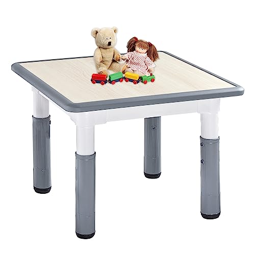 FUNLIO Adjustable Kids Table, 3-Level Height for Ages 3-8, Easy to Wipe Arts & Crafts Toddler Table for Classrooms/Daycares/Homes, CPC & CE Approved, 23.6 x 23.6 Inches - Grey