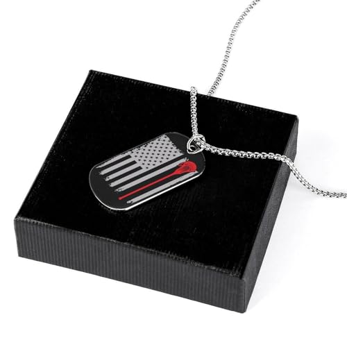 U.S.A. Flag Lacrosse Pendant Necklace for Men Women Silver Chain Jewelry with Customized Dog Tag3