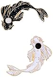U-K 2 pcs/Set Fish Lapel Pins Cartoon Koi Enamel Brooch Pin Tai Badges Black White Color for Women Practical and Fashion