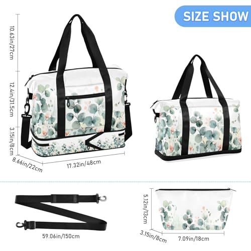 Watercolor Leaf Gym Bag for Women Sport Travel Duffel Bag Shoulder Weekender Overnight Bags with Wet Pocket & Shoe Compartment3