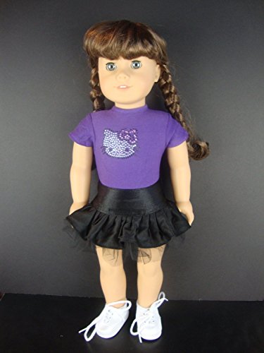 2 Piece Outfit Purple T-Shirt W/Cat Detail And Black Skirt W/Tulle Designed For 18 Inch Doll #TOP3
