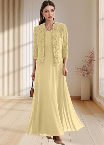 2 Pieces Mother of The Bride Dresses Long Mother of The Groom Dress 3/4 Sleeve Formal Evening Gowns2