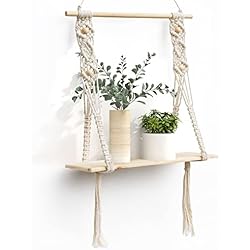 Estanteria Cuerdas Amazon SUMGAR Estanteria Pared, Baldas Madera con Cuerdas Colgante Bohemia, Estante Flotante 2 Nivels Blanco para Plantas Decoración y Organización para Baño Salon Dormitorio Oficina