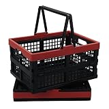 Idomy Pack of 2 Collapsible Storage Crates with Handles, Plastic Grocery Shopping Baskets