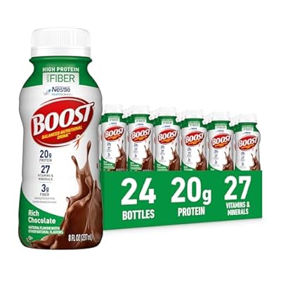 BOOST High Protein with Fiber Ready to Drink Complete Nutritional Drink, Rich Chocolate, 8 fl oz Bottle, 24 Pack