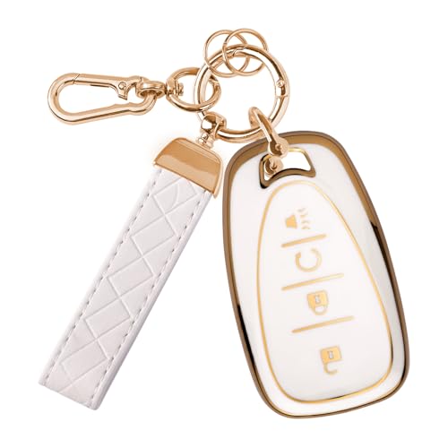 Rislobx Key Fob Cover Fit for Chevy Key, Car Key Case Protector for Volt Bolt Spark Equinox Traverse Trax (4 Buttons White)