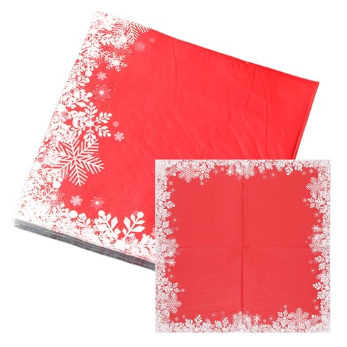 Servilletas navideñas, 20 unidades, servilletas de papel rojo, para servilletas de papel ideal de Navidad, 80 g, 2 capas, 33 x 33 cm