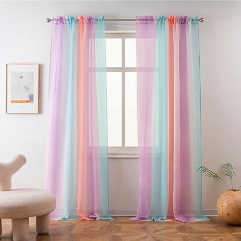 Yancorp Rainbow Ombre Sheer Curtains 84 inches Cover