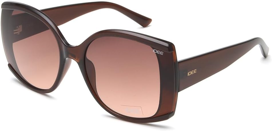 IDEE 100% UV Protected Sunglasses for Women with Shiny Crystal Frame Dark Brown Polycarbonate Size Large with Brown Lenses
