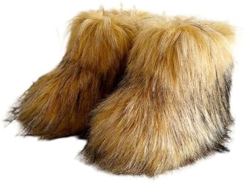 Girls Winter Faux Fur Ankle Boots Fluffy Furry Flat Snow Boots