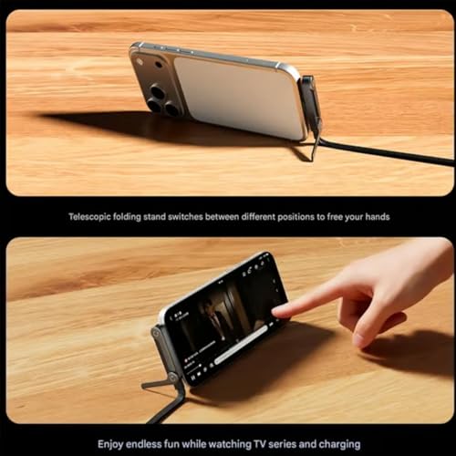 Image of Sideways Phone Charger, 240W USB-C Fast Charging Cable with Built-in Phone Stand, 90 T-Shaped Right-Angle Connector, Braided Durable Cable for Gaming, Desk, Bedside, Travel (1pcs)