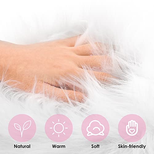 Wllhyf 20Inch Faux Sheepskin Fur Fuzzy Rug, Luxury Fuzzy Sheepskin Area Rugs Ultra Soft Rectangle White Furry Rugs For Bedroom Living Room Sofa Shaggy Silky Plush Carpet Bedside Rug Floor Mat #TOP3