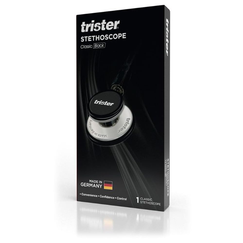 Trister Classic Stethoscope Black TS‑600SCBK - Dual‑Tube, Dual‑Sided Chestpiece with Active Noise Cancellation, 73cm Length, 44/30mm Diaphragms, Soft Silicone Earbuds