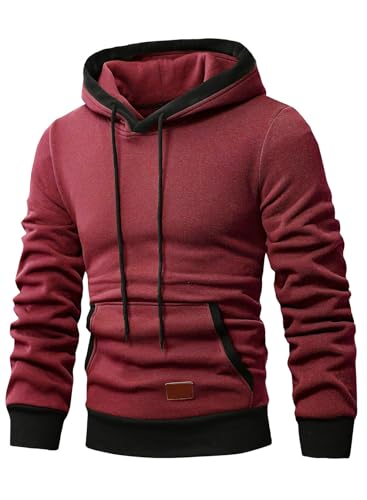 JMIERR Hoodie Herren Baumwolle Herren Pullover Casual, Rot S