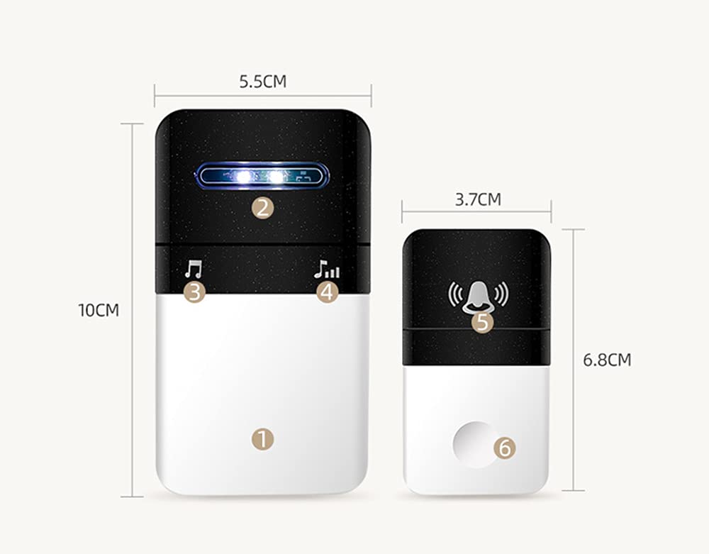 Timbre InaláMbrico Kit De Timbre De Puerta Inalámbrico Enchufable De Pared a Prueba De Agua IP47 con Alcance De 80 M 38 Timbres De Volumen De 4 Niveles Y Luz LED Blanca Adecuado para Viviendas