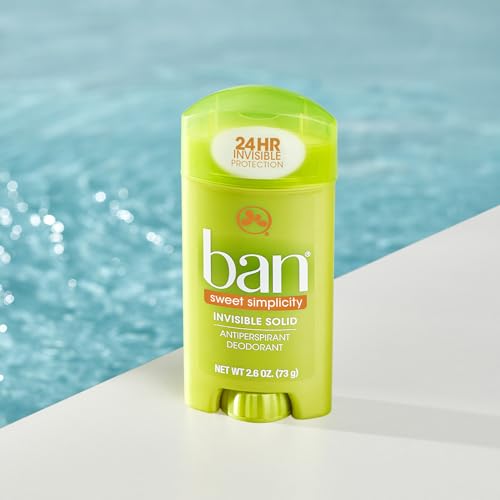 Ban Invisible Solid Antiperspirant Deodorant for Women and Men, 24-Hour Underarm Odor & Sweat Protection, Sweet Simplicity, 2.6 Oz, Pack of 4