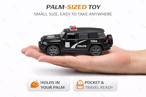 Image of 1:36 Scale Miniature Indian Police Car Model - Die-Cast Metal Pull Back Vehicle with Openable Doors - Alloy Police Toy Car for Kids, Boys & Collectors (Black)