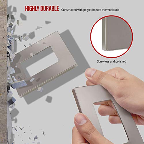 Enerlites Elite Series Screwless Decorator Wall Plate Child Safe Outlet Cover, Size 1-Gang 4.68" H X 2.93" L, Unbreakable Polycarbonate Thermoplastic, Si8831-Nk, Glossy, Nickel #TOP2