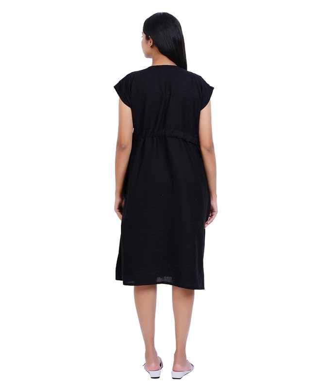 Image of MENMAII Wrap Dress [Size - L- 4XL ] - Full Open Multipurpose Night Gown -a Kind of Adaptive Clothing with Pocket for Women [Black -XL /Knee Length ]