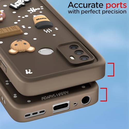 Image of Pikkme Back Cover for Oppo A53 | Cute Fun Cartoon 3D Bear Silicone Full Body Protection Bumper Case (Brown)
