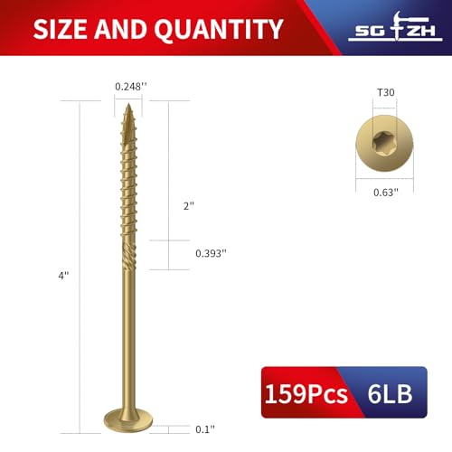 Image of #14 x 4 Inch Outdoor Structural Wood Deck Screws (159Pcs /6lb), Carbon Steel, Tan, Flat Head, Rust Resistant Epoxy Coated, T30 Star Bit