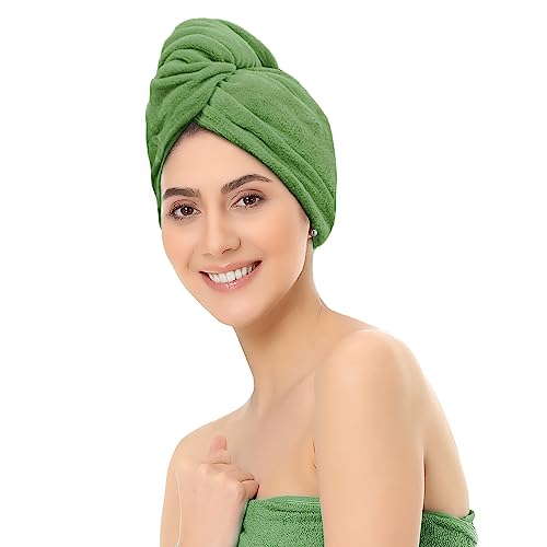 Image of Sassoon Venir Microfiber Hair Wrap Towel for Women (Green Color, Free Size) with Smooth Texture Super Absorbent Quick Dry Hair Turban for Drying Hair
