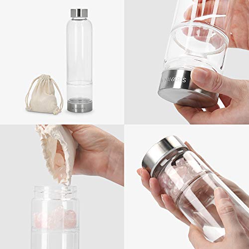 Trinkflasche aus Glas von Navaris mit Mineralstein