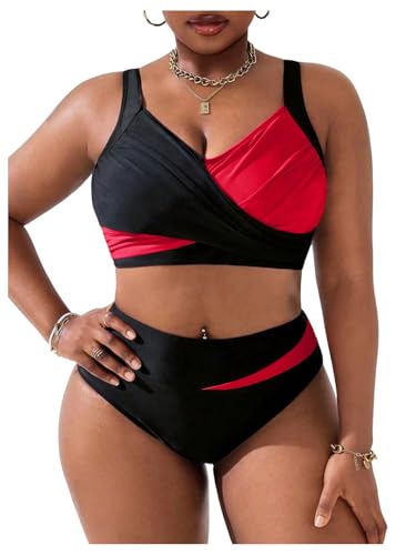 Maillot de bain 2 pièces grande taille drapé haut de gamme chic et bicolore