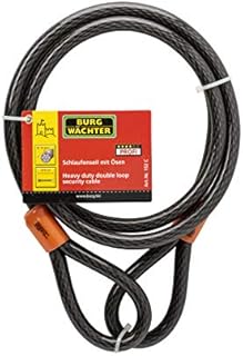 Burg-Wachter Sterling 152C 12mm x 2.1m Double Loop Vinyl Coated Multi-Stranded Braided Steel Cable with Self Coiling-Black, 15mm