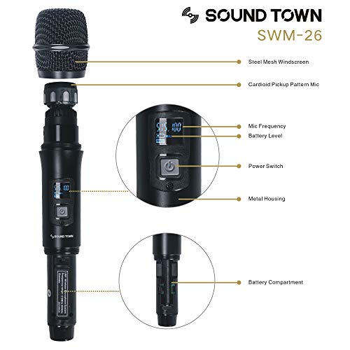 Sound Town Metal 200 Channels Uhf Wireless Microphone System With 2 Handheld Microphones And Auto Scan, For Church, School, Outdoor Wedding, Meeting, Party And Karaoke (Swm26-U2Hh) #TOP4