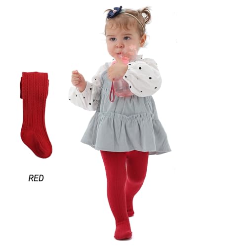 Image of EPEIUS Baby Girl Tights Cable Knit Cotton Seamless Footed Leggings 0-6Y | STAY-UP BABY TIGHTS. High elastic waist, smooth toe. Fits 0-3m newborn, infant & toddler. Ideal for daily wear & dresses.