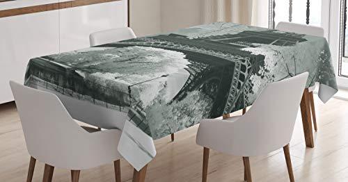 ABAKUHAUS Noir et Blanc Nappe, Tour Eiffel, Linge de Table Rectangulaire pour Salle à Manger Décor de Cuisine, 140 cm x 170 cm, Bleu Gris