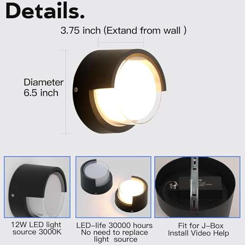 Image of JACKAL 12 Watt Warm White LED Outdoor Wall Lights, Gate Lights Waterproof (Round) - Fancy Exterior Wall Mounted Light, Wall Lamp | IP65 Grade Waterproof Aluminium Body - 6 Months Warranty