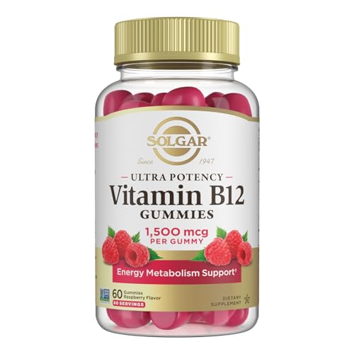Solgar Methyl B12 Gummies for Adults 1,500mcg Ultra Potency Vitamin for Energy & Metabolism Support, Raspberry Flavor, Vegan & Gluten Free Gummy for Women & Men, 2 Month Supply, 60 Servings, 2g Sugar