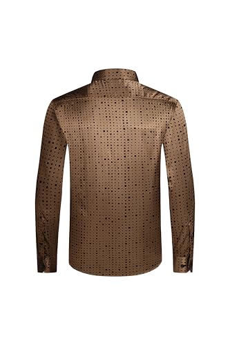Damipow Men's Silk Satin Dress Shirts Long Sleeve Casual Button Down Shirt Party Prom Wedding Shirt4