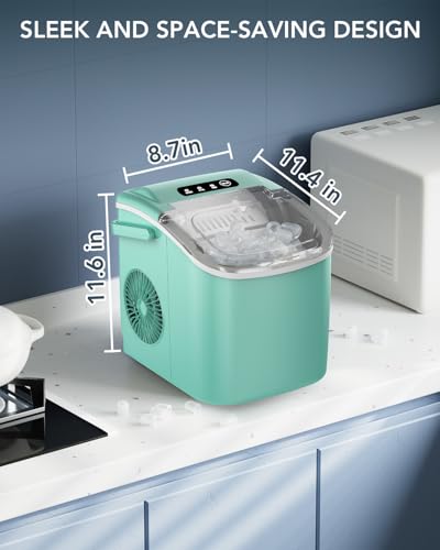 Image of Ice Maker Countertop, Efficient Easy Carry Ice Machine, Self-Cleaning Ice Maker with Ice Scoop & Basket, 9pcs / 8mins 26.6Lbs Per Day for Home /Office /Kitchen,Green