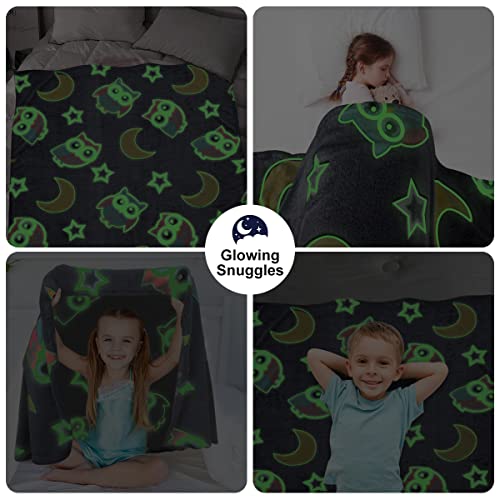 Sleepwish Owl Blanket Glow In The Dark Luminous Moon Blanket For Kids - Soft Plush Star Blanket Throw For Boys And Girls - Gray 63In X 51In Glowing Owl Gift Cute Flannel Blankets #TOP5