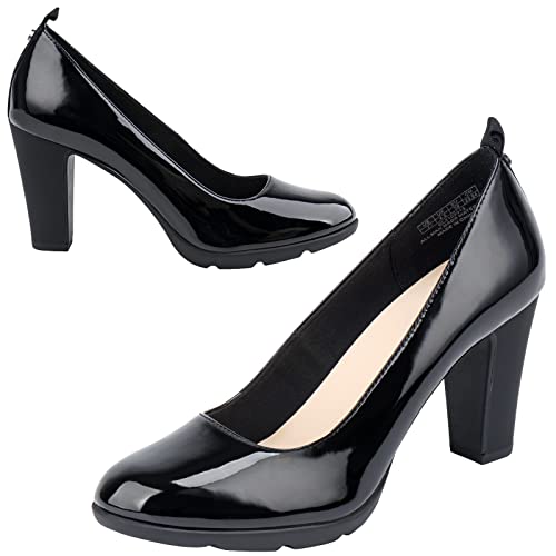 Jenn Ardor Women's Pumps Chunky Heels Platform Shoes Comfort Round Closed Toe Block Heel Pumps Dress High Heeled Office Shoes Ladies More Than 3 Inch Heel Black 9.5 #TOP1