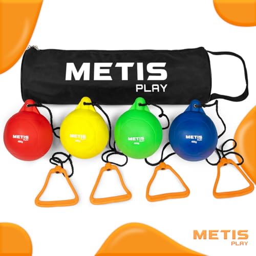 METIS Play Junior Hammer Set [Pack of 4] – PVC Throwing Hammers for Kids | Assorted Colors, 09lb-1.8lb Weights, Includes Carry Bag – Ideal for Training & Competitions (0.9lb)