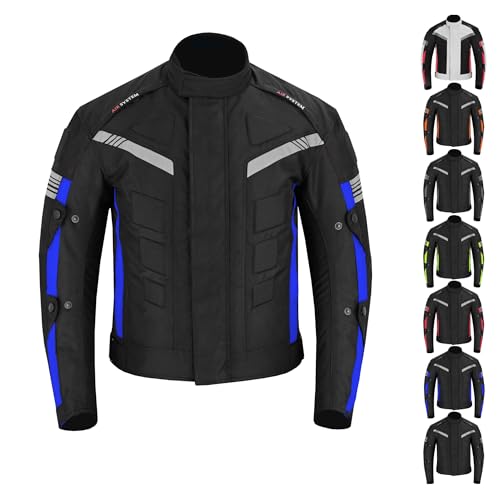 Chaqueta de motocicleta impermeables CE Armor Cordura Motocicleta Chaquetas a prueba de viento Equipo de protección de cuerpo completo Blindado Otoño Verano Invierno para hombres (XS, Blue)