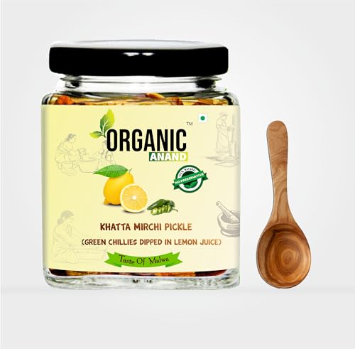 Image of Organic Anand Homemade Natural Green Chilli Pickle 250 Gram Hari Mirchi Ka Achar Dipped in Lemon Juice Khatta Spicy No preservative