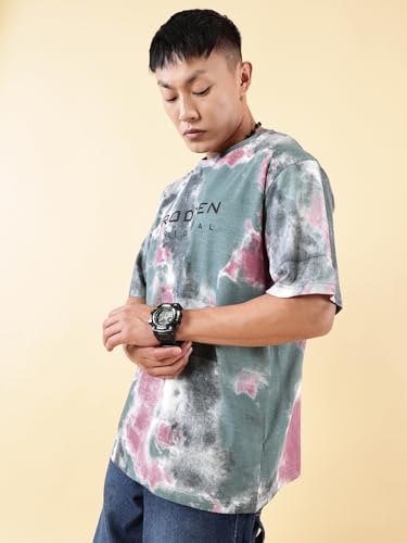 Buy RodZen Oversized Half Sleeves Cotton Round Neck Tie-Dye Grey - Image 5