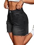 IWD Denim Shorts Women High Waist Jean Shorts Stretchy Ripped Frayed Raw Hem Jorts Summer Casual Denim Black Shorts Y2k Clothes Large